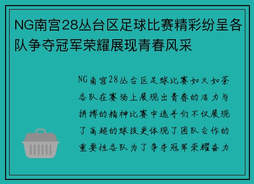 NG南宫28丛台区足球比赛精彩纷呈各队争夺冠军荣耀展现青春风采