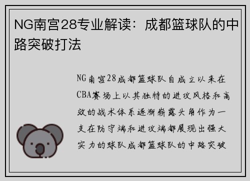 NG南宫28专业解读：成都篮球队的中路突破打法