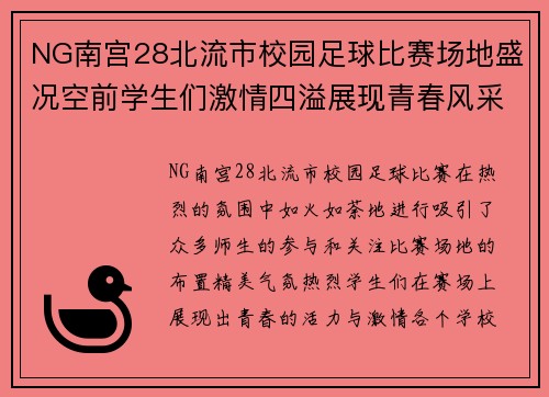 NG南宫28北流市校园足球比赛场地盛况空前学生们激情四溢展现青春风采